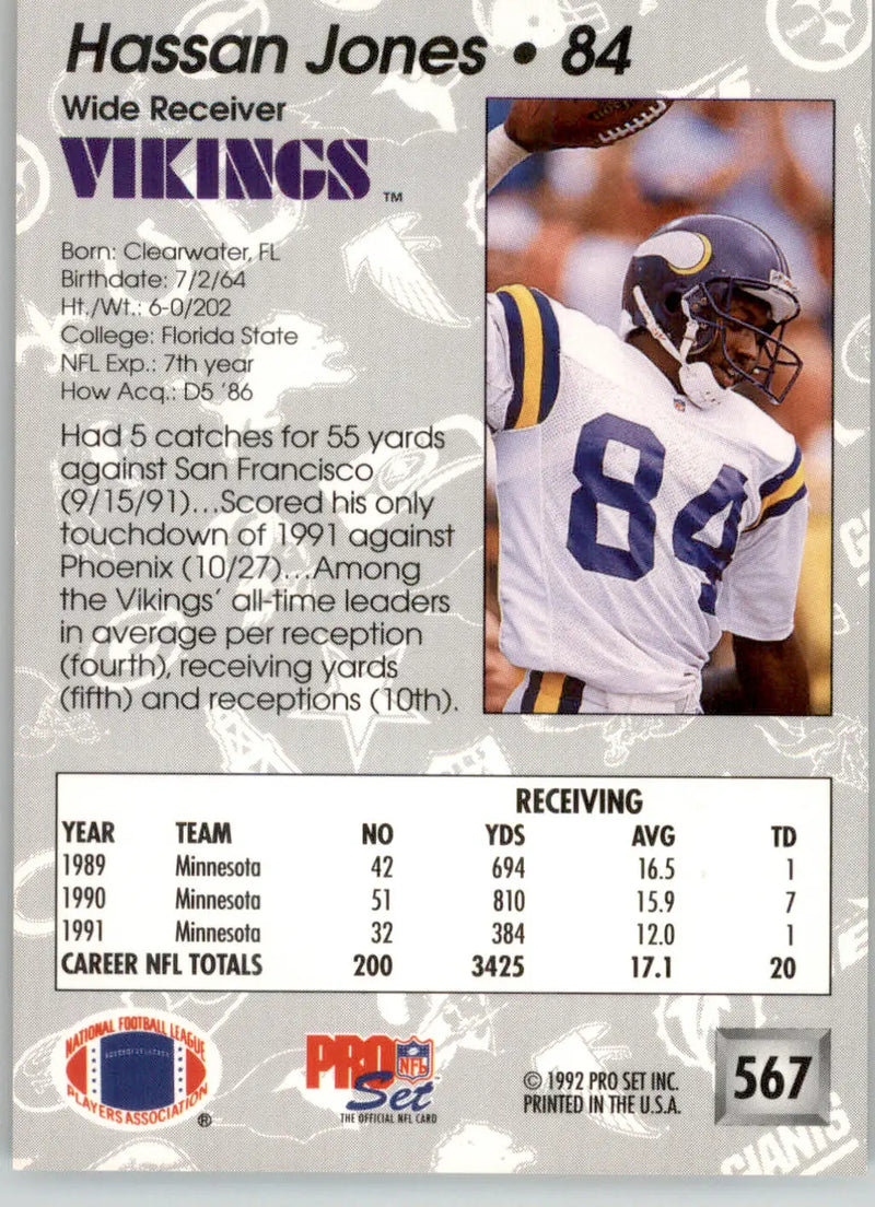 Hassan Jones - 1992 Pro Set - #567 - Football - Football Card Single