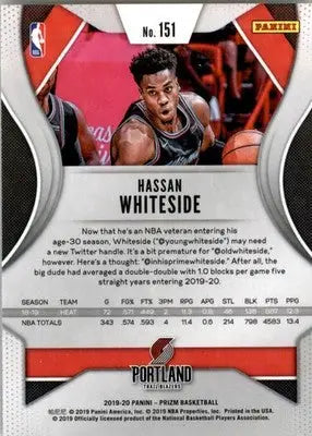 Hassan Whiteside - 2019-20 Panini Prizm - #151 - Basketball - Basketball Card Single