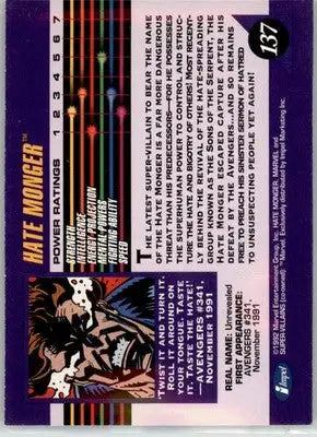 Hate-Monger - 1992 Impel Marvel Universe - NM - #137 - Marvel Card Single