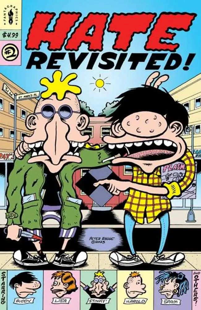 Comic book cover for Hate Revisited featuring cartoon characters in exaggerated art style