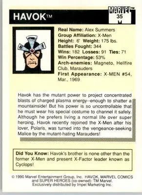 Havok - 1990 Impel Marvel Universe - #35 - Non_sport - Marvel Card Single