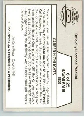 Hawaii Kai III 1958 - 1991 APBA Thunder on the Water - #6 - Racing - Racing Card Single