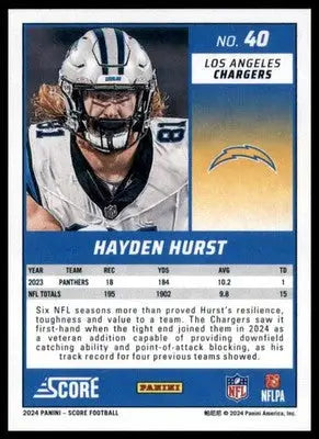 Hayden Hurst 2024 Score #40 Los Angeles Chargers