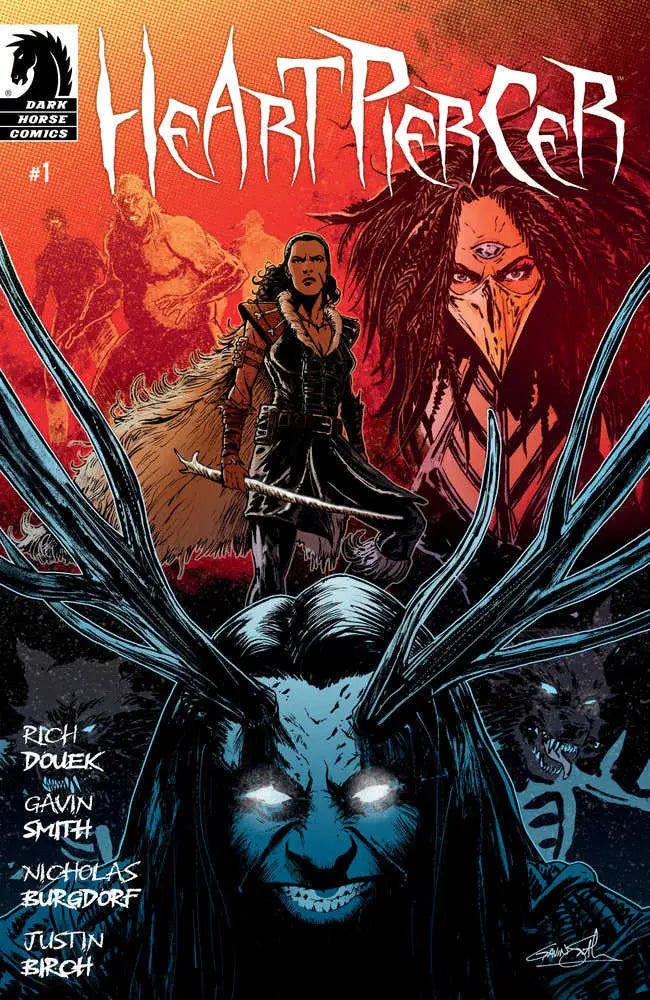 Comic book cover of HeartPiercer by Gavin Smith featuring dark figures on red backdrop