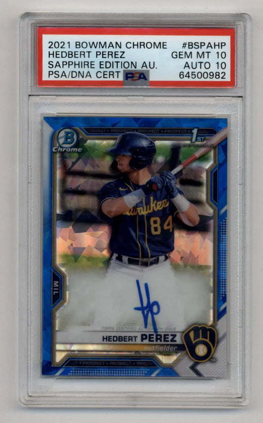 Hedbert Perez 2021 Bowman Chrome Sapphire Edition Auto PSA 10 Gem Mint Auto 10 - Baseball Card Single