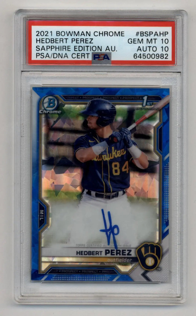 Hedbert Perez 2021 Bowman Chrome Sapphire Edition Auto PSA 10 Gem Mint Auto 10 - Baseball Card Single