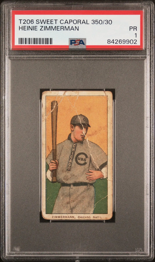 Heinie Zimmerman 1909-11 T206 Sweet Caporal 350/30 PSA 1 Poor - Baseball Card Single