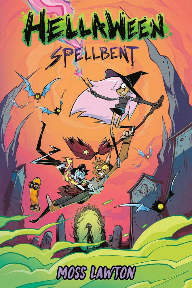 Cartoonish book cover for Hellaween Spellbent with funny graphic and Monster High vibe