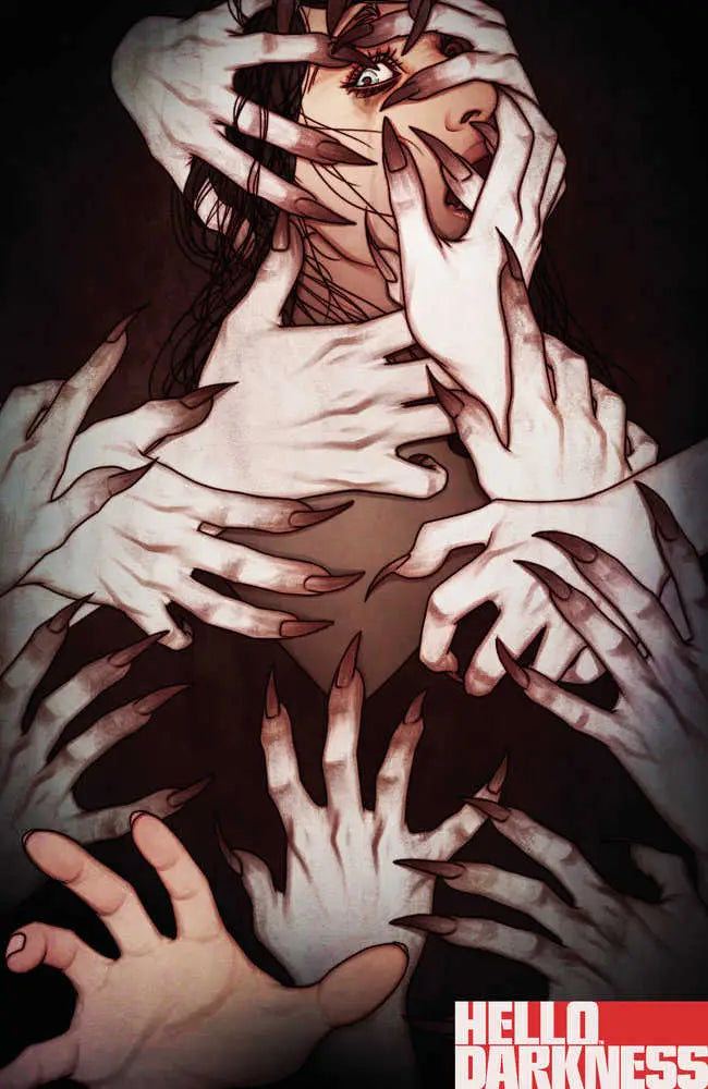Multiple pale hands grasping in darkness on Hello Darkness #1 Cover B Frison by Garth Ennis