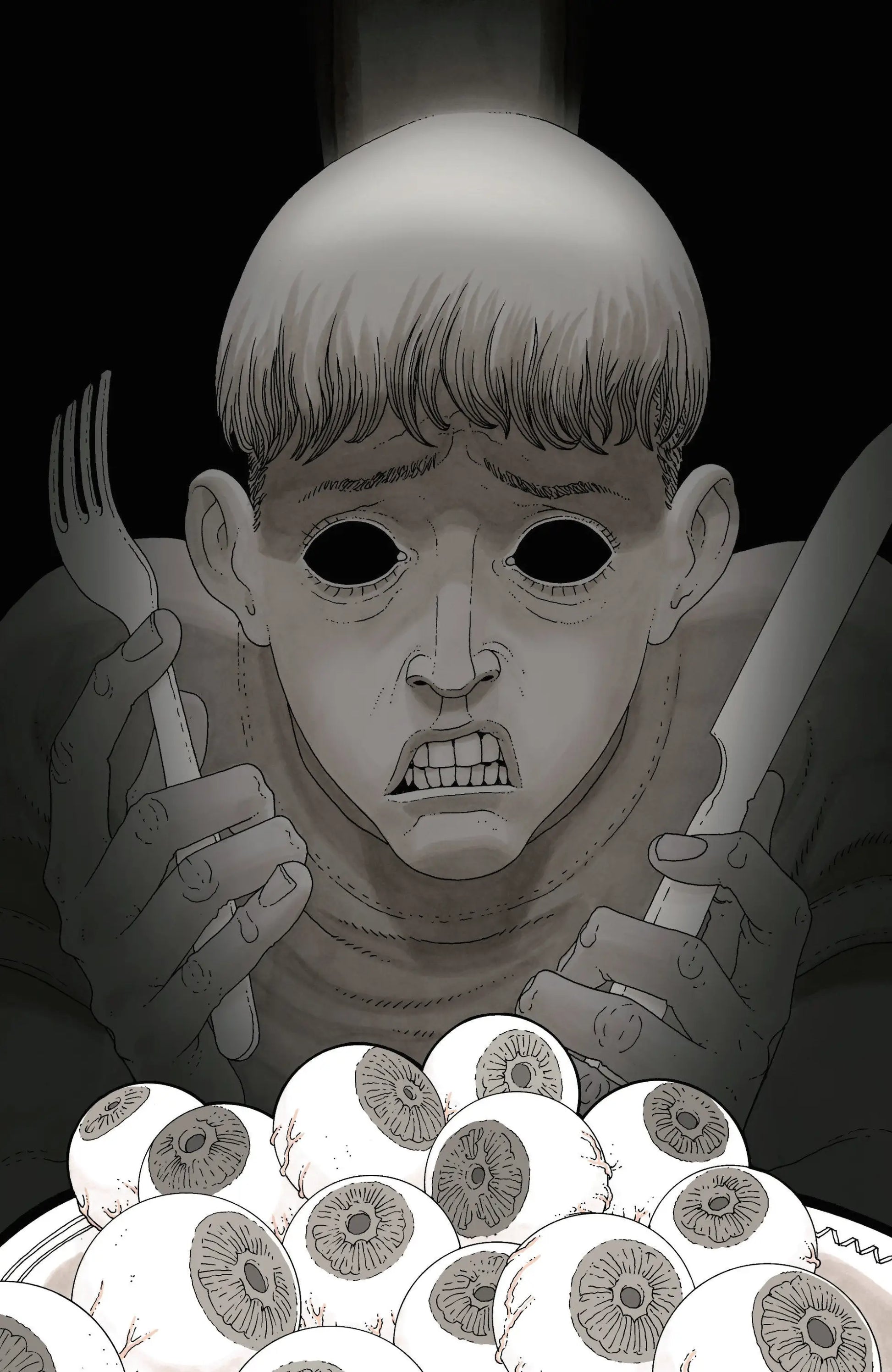 Horrified person with eyeballs art Morazzo Evan Skrederstu Robert Hack for Hello Darkness #12 C Variant