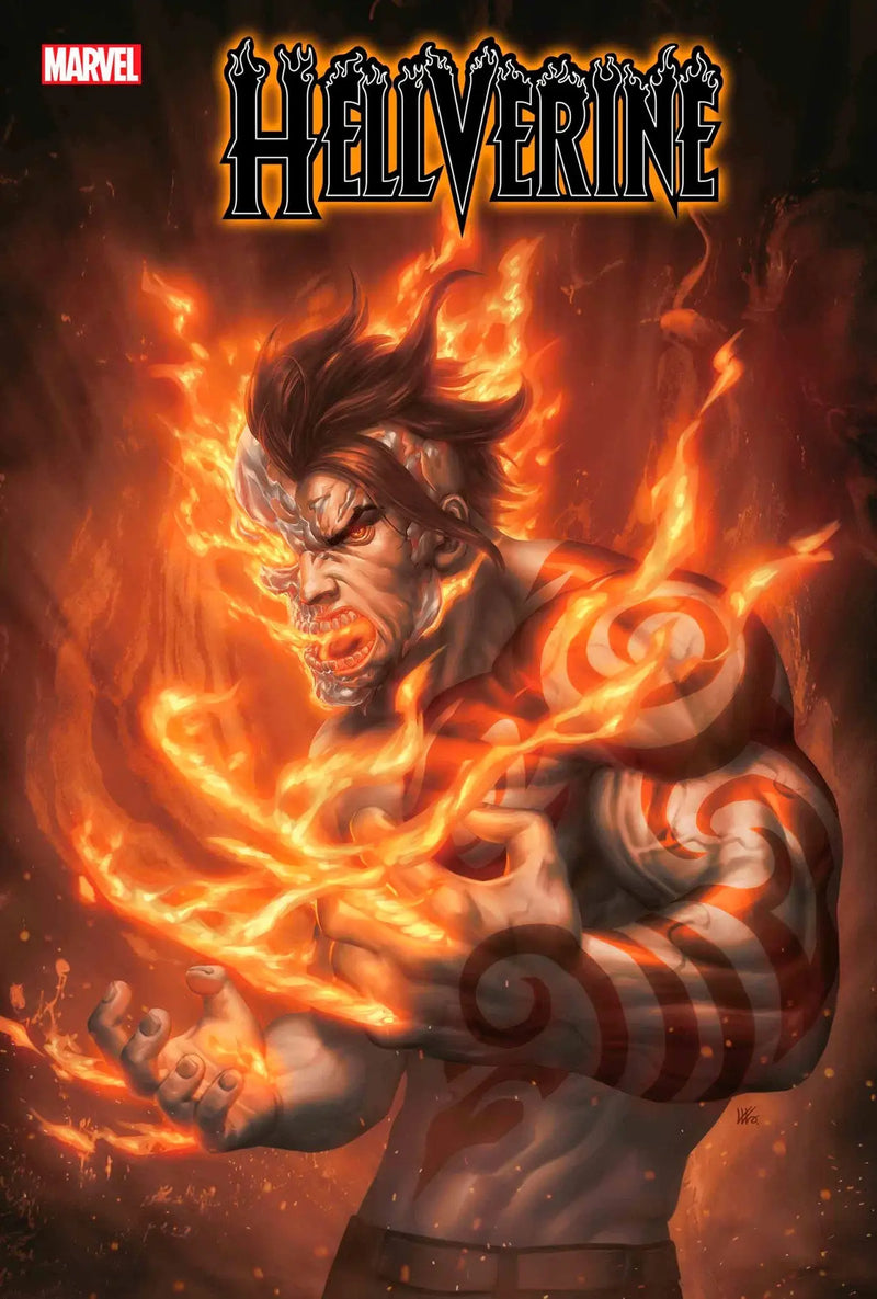 Fiery Hellverine #2 comic book cover with flames and tribal markings, ideal for trading cards
