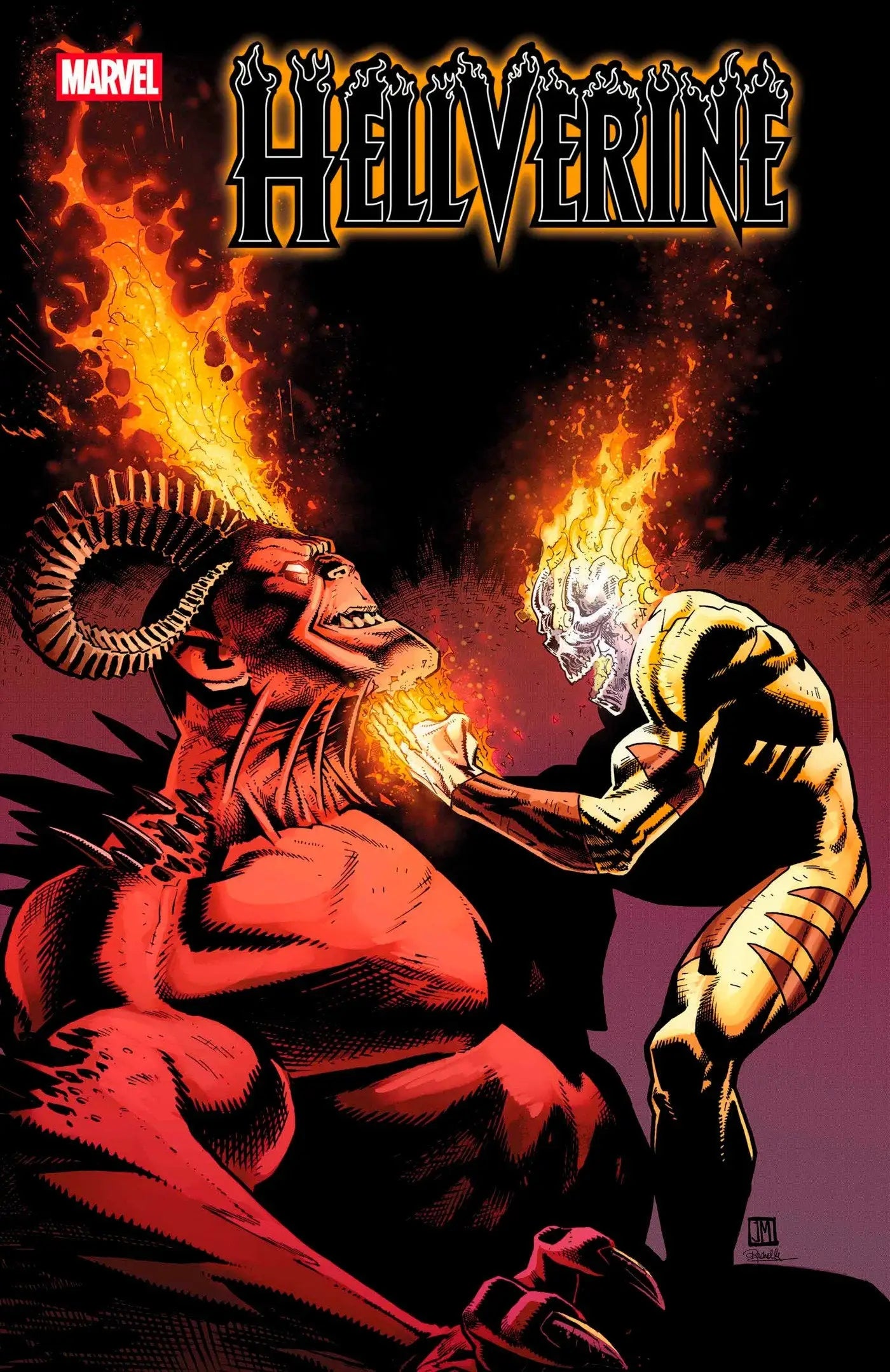 Hellverine #8 Justin Mason Variant comic book cover with fiery demon and flaming skull
