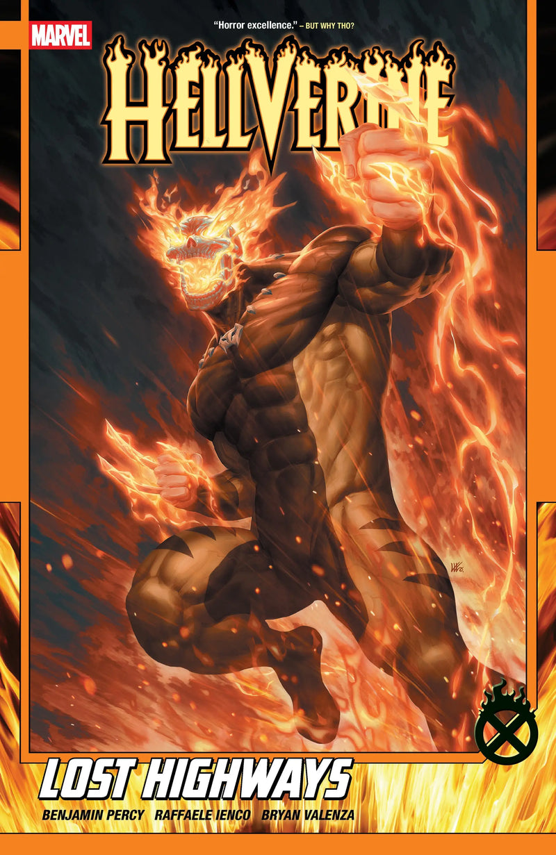 Comic book cover featuring a flaming skeletal figure from Hellverine Volume 1 Lost Highways