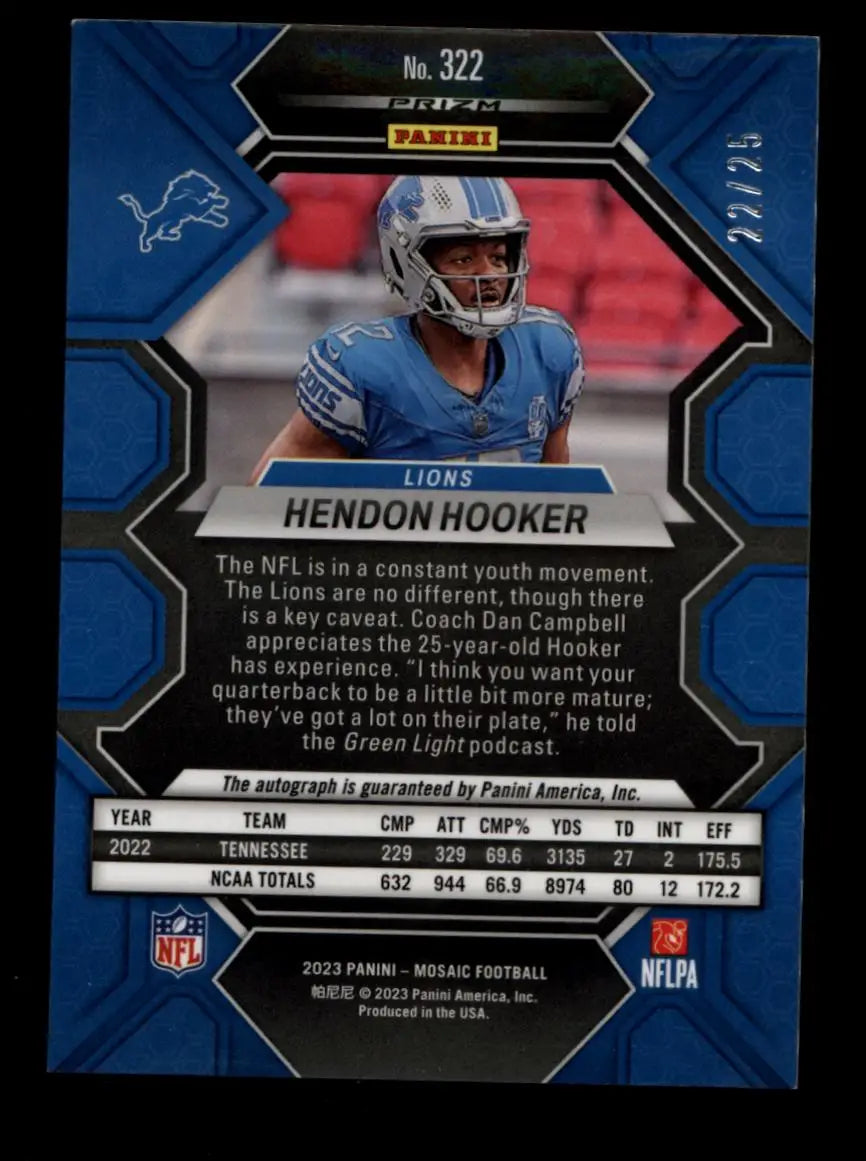 Hendon Hooker 2023 Mosaic White Auto #322 22/25 - Football Card Single