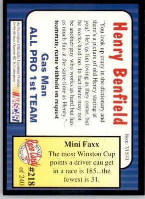 Henry Benfield - 1991 Maxx - #218 - RC Racing - Racing Card Single