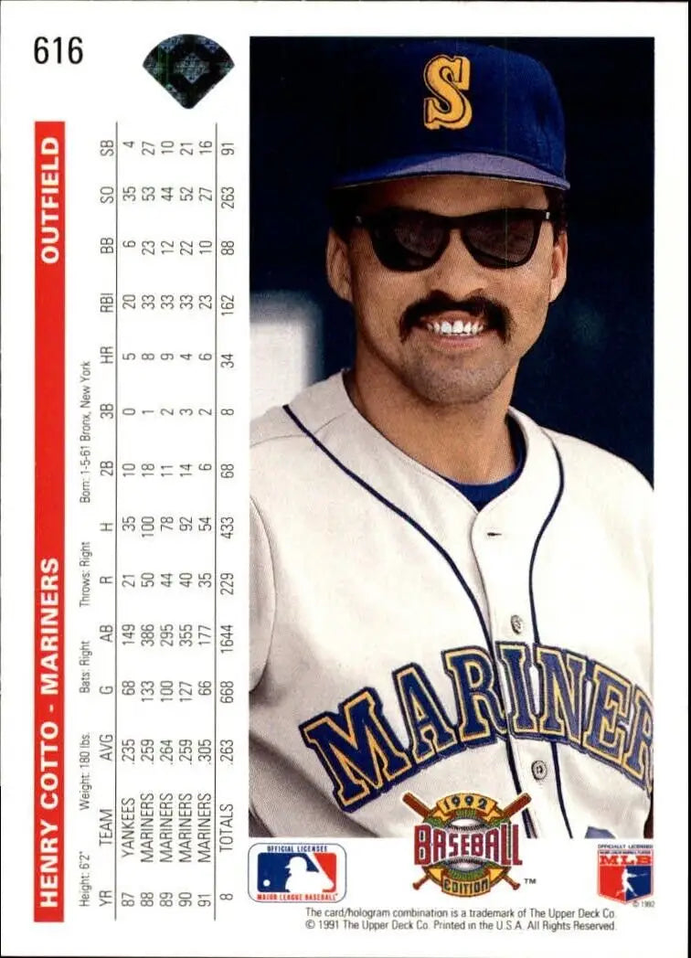 Henry Cotto 1992 Upper Deck MLB #616 Baseball Card Seattle Mariners