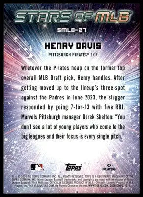 Henry Davis 2024 Topps Stars of MLB #SMLB-27 Pittsburgh Pirates - Baseball Card Single