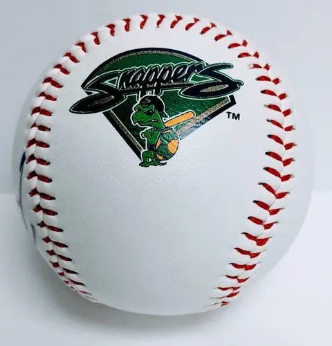 Original gloss Henry Reyes signed baseball with turtle logo and red stitching for Simply Sandoval