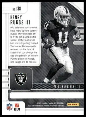 Henry Ruggs III Rookie 2020 Panini Absolute Retail #138 Las Vegas Raiders