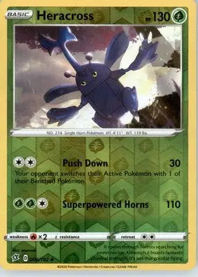 Heracross - SWSH02: Rebel Clash - Reverse Holo LP - #006/192 - Pokémon Card Single