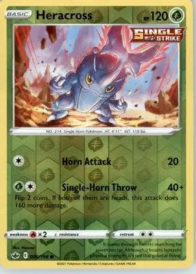 Heracross - SWSH06: Chilling Reign - Reverse Holo LP - #006/198 - Pokémon Card Single