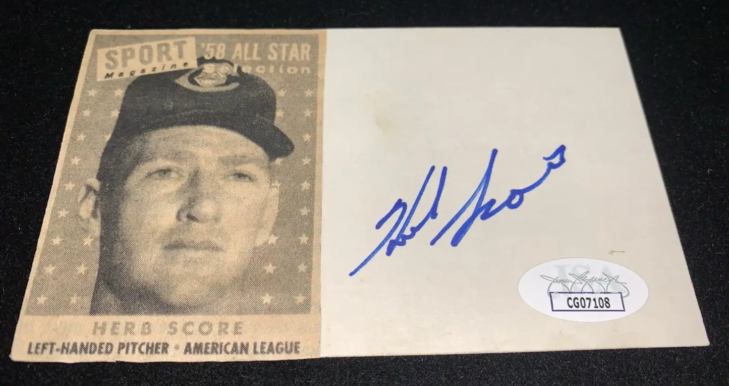 Herb Score Signed Cut Index Card JSA COA Indians Baseball Autograph 1955 ROY - Sports Memorabilia