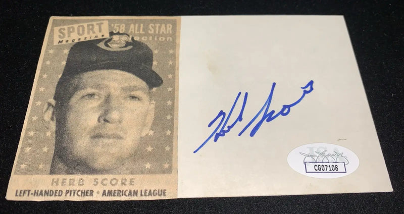 Herb Score Signed Cut Index Card JSA COA Indians Baseball Autograph 1955 ROY - Sports Memorabilia