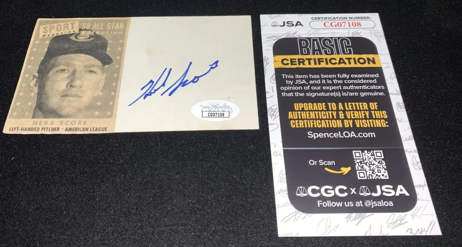 Herb Score Signed Cut Index Card JSA COA Indians Baseball Autograph 1955 ROY - Sports Memorabilia