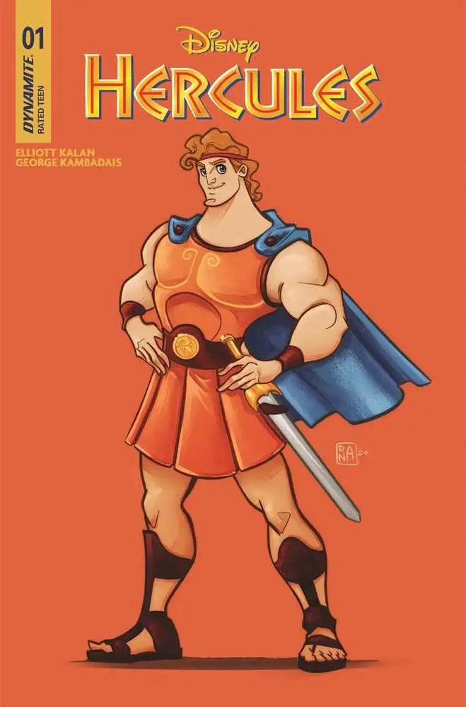 Muscular hero in orange tunic and blue cape featured on Hercules #1 trading cards