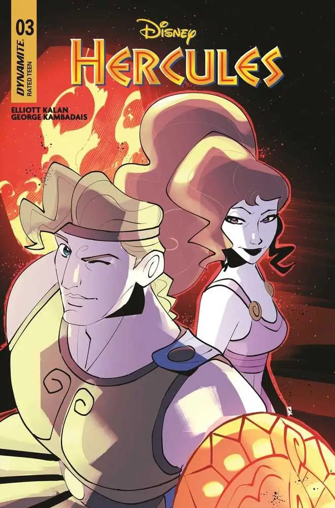 Comic book cover artwork for Disney’s Hercules with stylized characters and orange glow