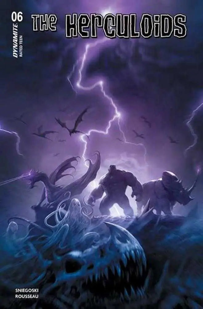 Comic book cover by Francesco Mattina featuring mythical creatures and a stormy sky