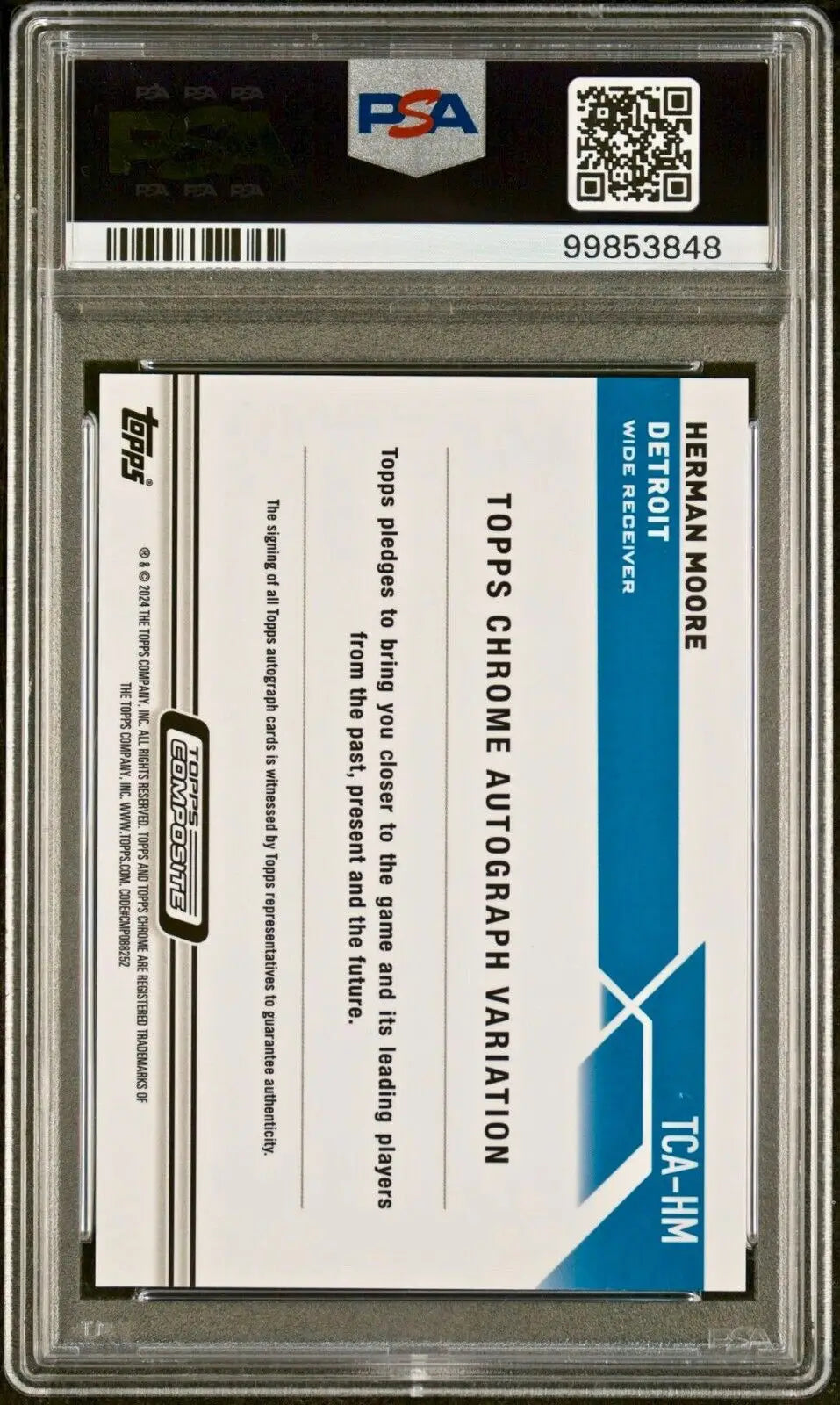 Herman Moore 2023 Topps Chrome NFL Purple Refractor 126/175 PSA 8 Auto 10