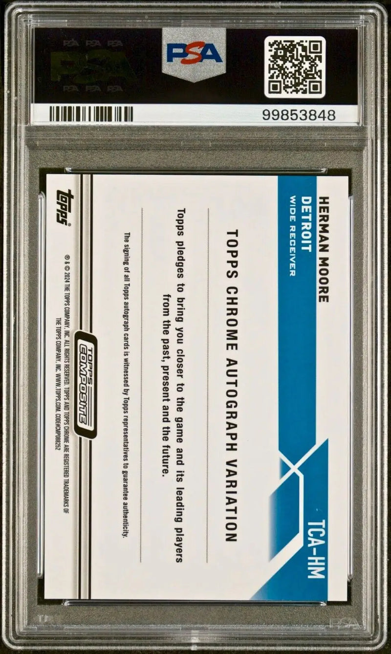 Herman Moore 2023 Topps Chrome NFL Purple Refractor 126/175 PSA 8 Auto 10