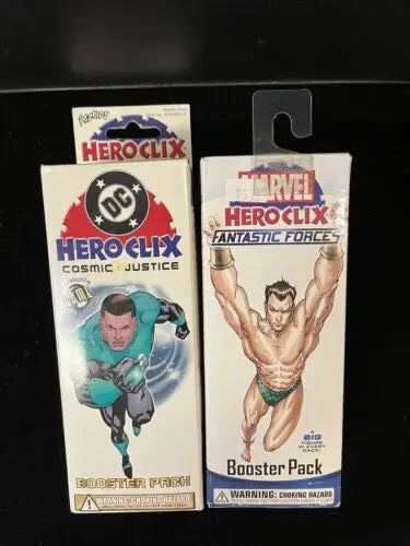 HeroClix Booster Pack lot featuring DC Cosmic Justice and Marvel Fantastic Forces