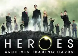 Promotional poster for Heroes Archives Trading Cards featuring people on misty surface