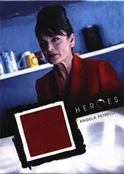 Trading card of Cristine Rose as Angela Petrelli with red fabric for relic costume card