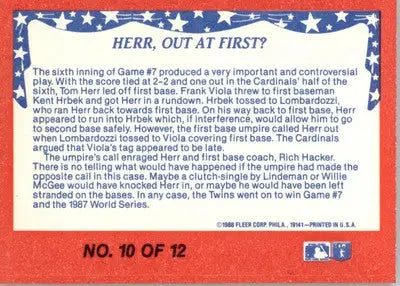 Herr Out at First? - 1988 Fleer - #10 - World Series Baseball - Baseball Card Single