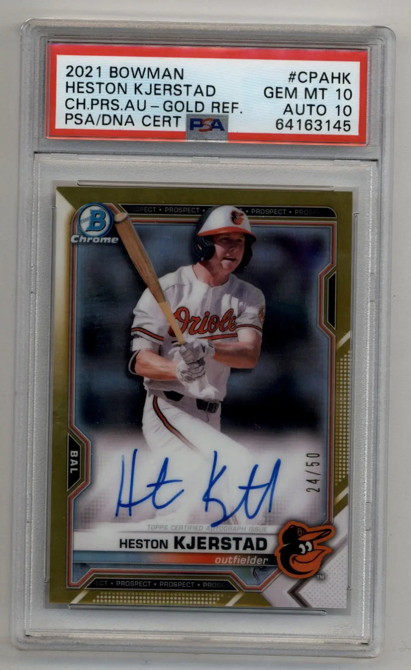 Heston Kjerstad 2021 Bowman Chrome Prospects Gold Refractor Auto24/50 PSA 10 Auto 10 - Baseball Card Single