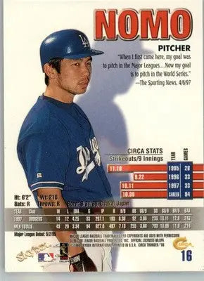 Hideo Nomo - 1998 Circa Thunder - #16 - Baseball - Baseball Card Single