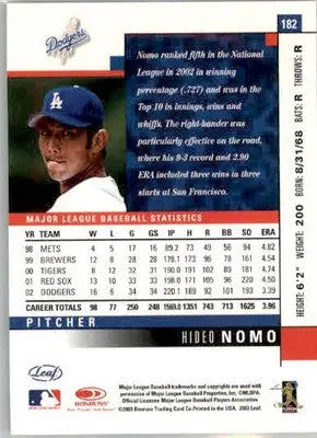 Hideo Nomo - 2003 Leaf - #182 - Baseball - Baseball Card Single