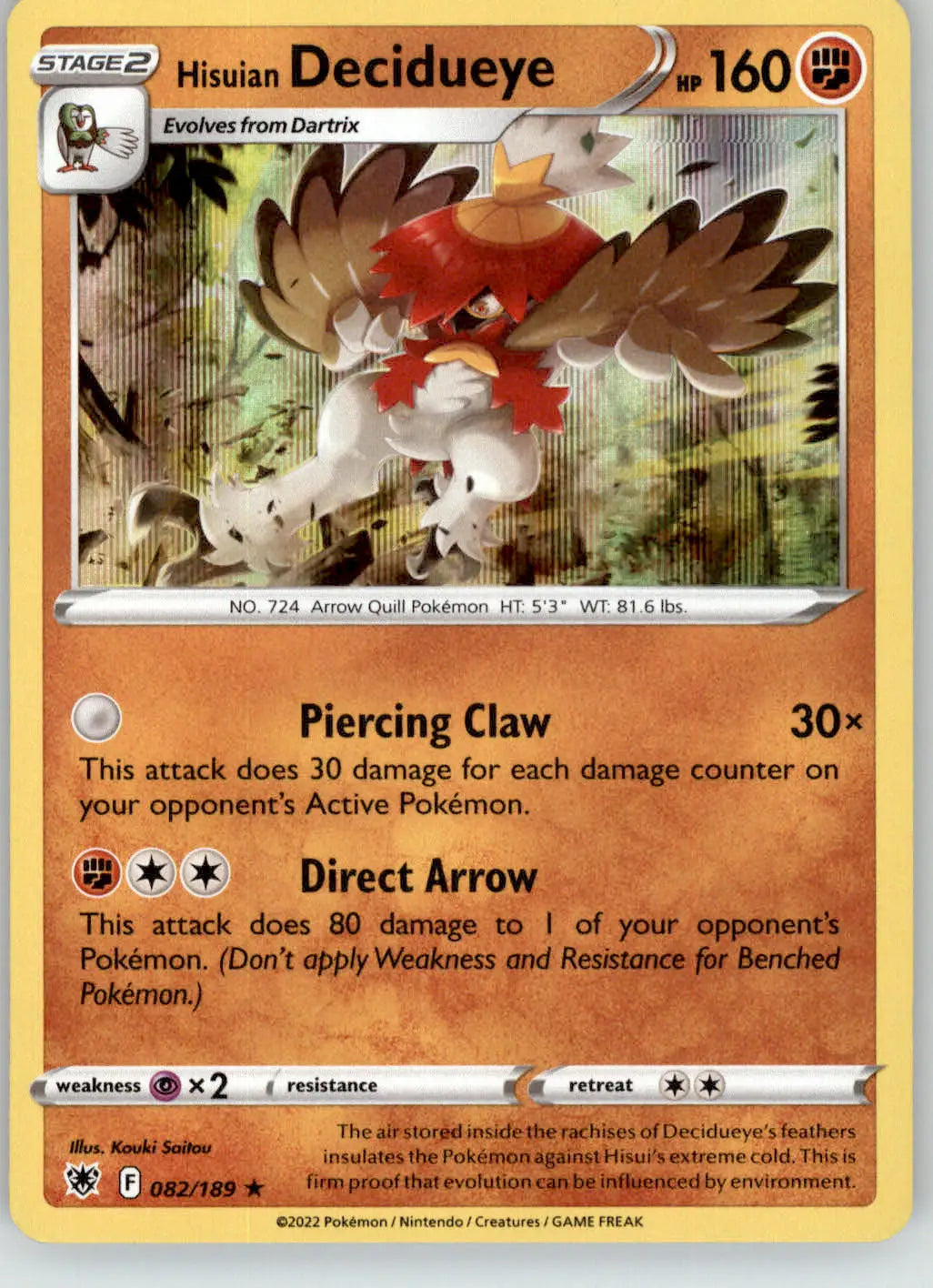 Hisuian Decidueye - Astral Radiance - 082/189 - Holo LP Pokemon