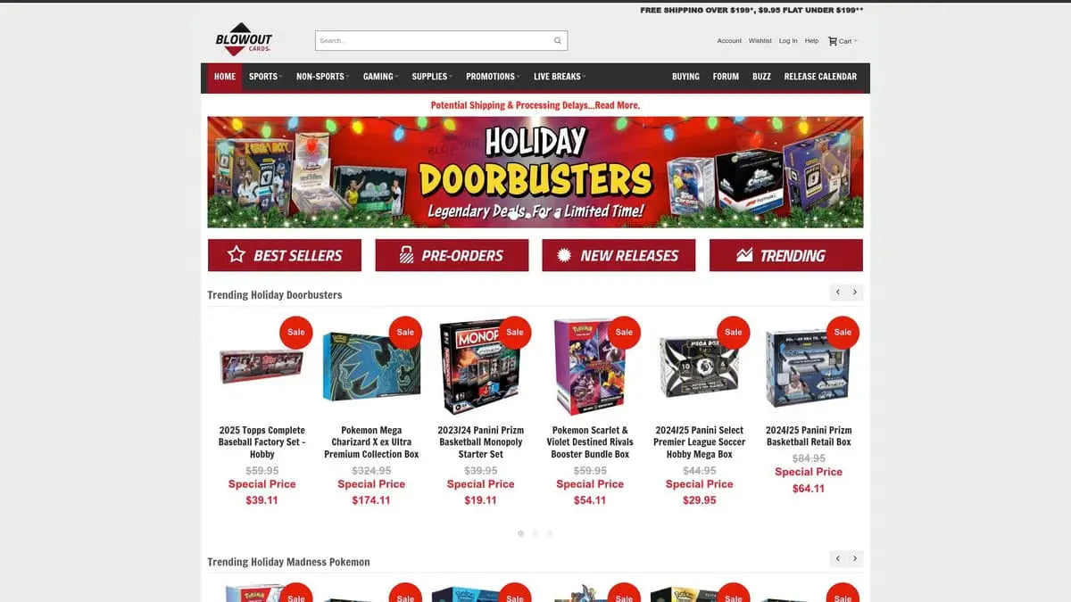 Festive NFL cards doorbusters banner with lights and games