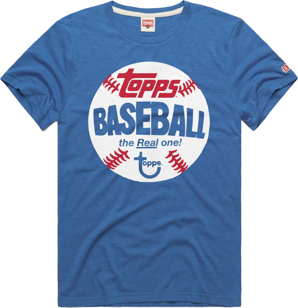 Blue tee t-shirt featuring Topps Homage Baseball design in vibrant blue color