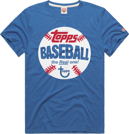 Blue tee t-shirt featuring Topps Homage Baseball design in vibrant blue color