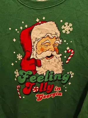 Home Free Sweatshirt Unisex M Green Holiday Crewneck Feeling Jolly in Georgia - Apparel