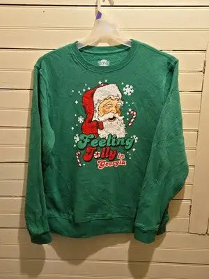 Home Free Sweatshirt Unisex M Green Holiday Crewneck Feeling Jolly in Georgia - Apparel