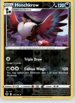 Honchkrow - Silver Tempest - 107/195 - Reverse Holo LP Pokemon - Pokémon Card Single