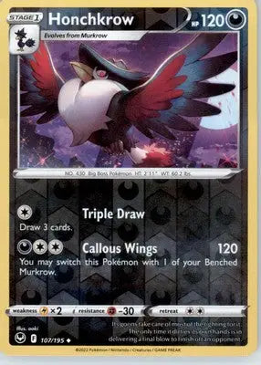 Honchkrow - SWSH12: Silver Tempest - Reverse Holo LP - #107/195 - Pokémon Card Single