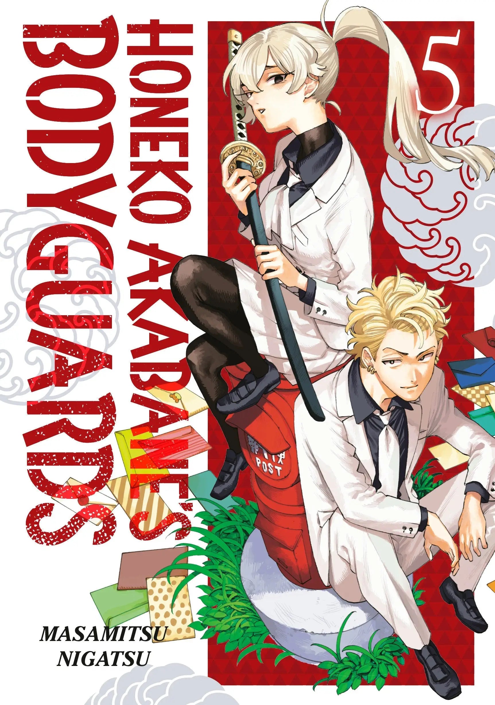 Manga comic book Honeko Akabane’s Bodyguards 5 with characters in school life and underground crime scene