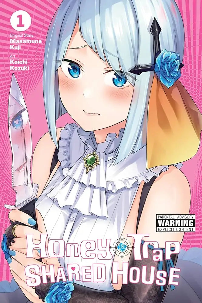 Manga cover featuring anime girl holding knife for Honey Trap Shared House Volume 01